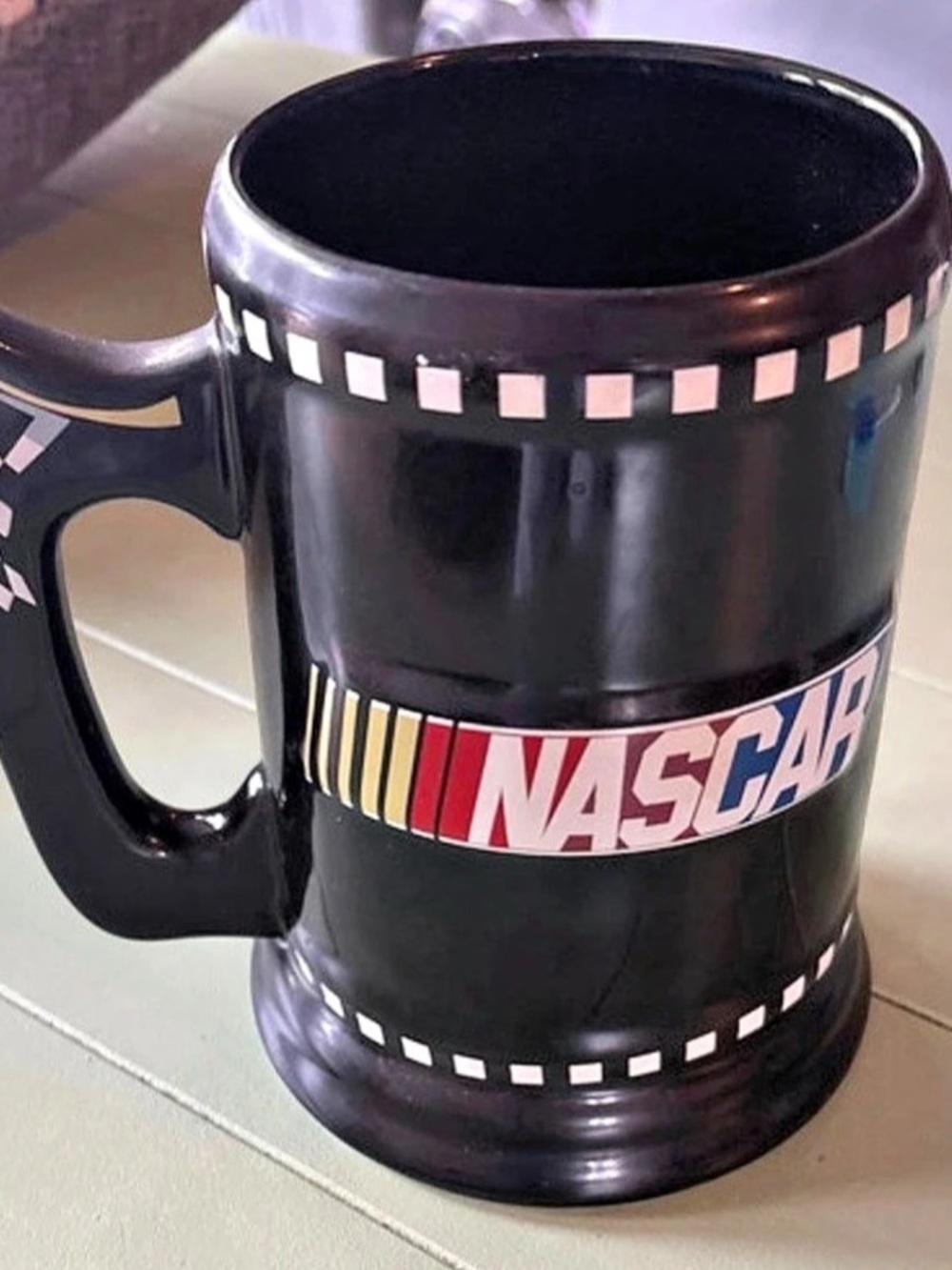 NASCAR Checkered Flag Handle Ceramic Mug, Black & White
